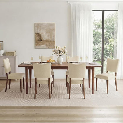 KISLOT Upholstered Dining Chairs Set of 6, Modern Velvet Kitchen Chairs with Solid Wood Legs, High Back Wooden Dining Room Chairs with Dark Walnut Color Legs for Farmhouse Kitchen Dining Room, Linen