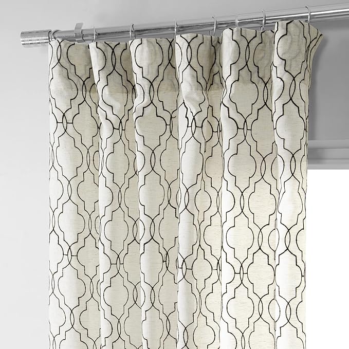 HPD Half Price Drapes Embroidered Faux Linen Curtain for Living Room 50 X 96 (1 Panel), Rod Pocket Window Curtains for Bedroom, Saida Chocolate