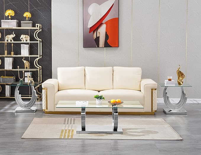 HomVent Glass Coffee Table Set, End Tables Living Room Set of 2, 2 Piece Modern Silver Tempered Glass Top Side Tables Bedroom Set of 2, Rectangle Dinner Center Bedside Sets for Living Room Bedroom