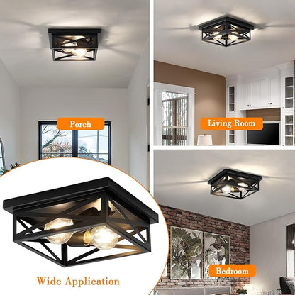2Pack Vintage Farmhouse Flush Mount Ceiling Light Fixtures, 2-Light Hallway Kitchen Ceiling Light, Industrial Farmhouse Light Fixtures Ceiling Mount for Bedroom
