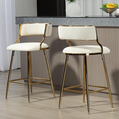 (Set of 2) 26'' Counter heightstools Corduroy Kitchen Island Counter Stool with Back,Golden Chromed Base and footrest,for Living Room