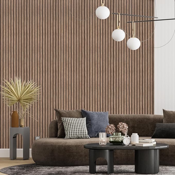 Yun-aeon Natural Wood Peel and Stick Wallpaper Wood Slats - 17.3"x 1200" Light Tan Self-Adhesive Waterproof Vinyl Removable Wall Paper for Wall Decor Bedroom