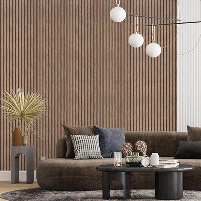 Yun-aeon Natural Wood Peel and Stick Wallpaper Wood Slats - 17.3"x 1200" Light Tan Self-Adhesive Waterproof Vinyl Removable Wall Paper for Wall Decor Bedroom