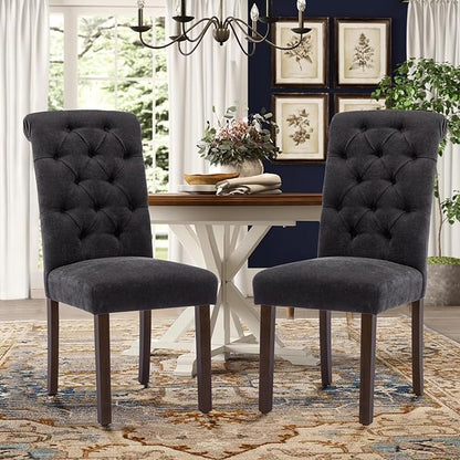 Tufted Dining Chairs Set of 4, Upholstered Parsons Dining Room Chairs, Fabric Kitchen Side Chair with Wood Legs, Black