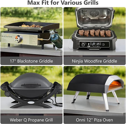 78.3" Outdoor Kitchen Island with Foldable Grill Table, Wooden Outdoor Grill Cart with Trash Can Storage & Stainless Steel Top, Outdoor Bar Cart, Pizza Oven Table for Lawn & Garden, Dark Brown