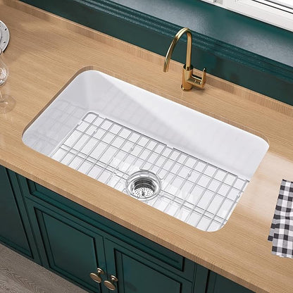 Miuara White Undermount Kitchen Sink 32 Inch - Large Topmount Fireclay Drop In Sink 32"x19"x10", Dual Mount Heavy Duty Deep Single Bowl, with 2 Custom Accessories, Glossy White, for Kitchen