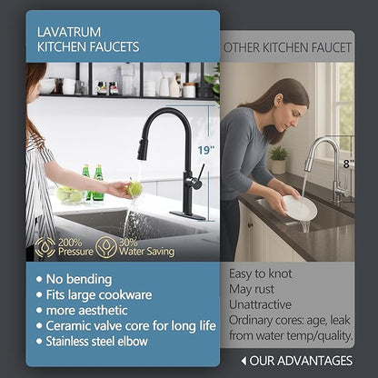 Matte Black Kitchen Faucets High Arc Single Handle Tall Kitchen Faucet with Pull Down Sprayer, Solid Brass 19 inch