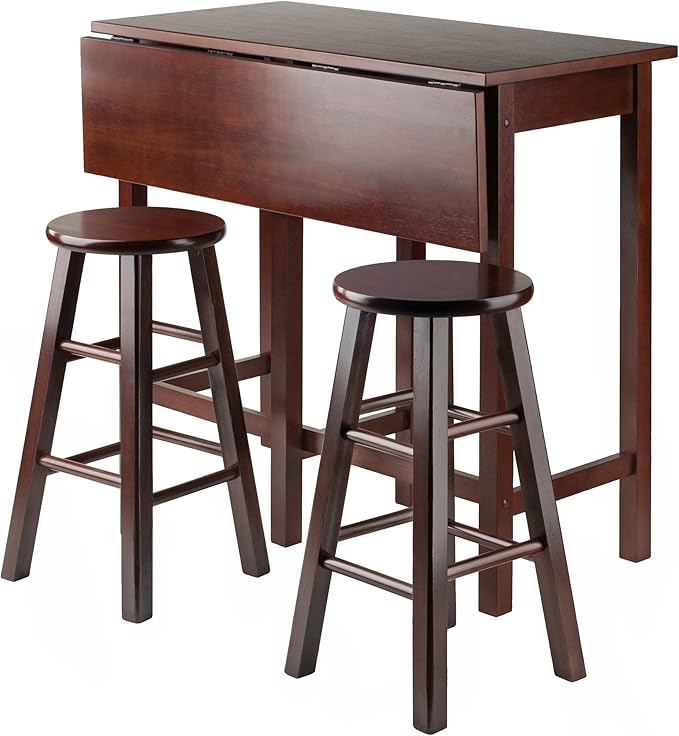 Casafoyer Lynnwood Drop Leaf Island Table with Counter Stools, Walnut