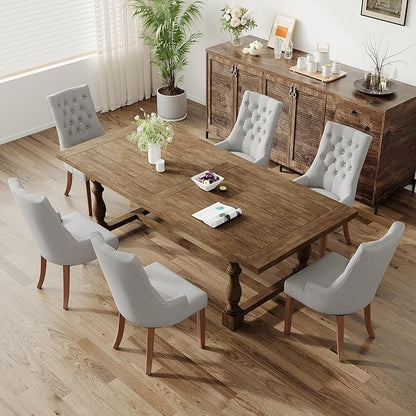 COLAMY Wingback Upholstered Dining Chairs Set of 6, Fabric Side Dining Room Chairs with Tufted Button, Living Room Chairs for Home Kitchen- Light Grey
