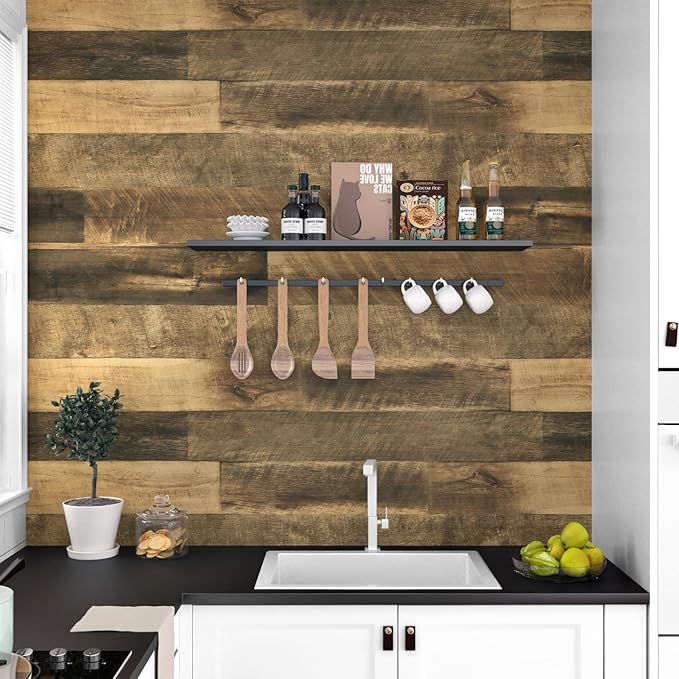 WESTICK Wood Peel and Stick Wallpaper Rustic Butcher Block Contact Paper Removable Cabinet Wallpaper Peel and Stick Wood Contact Paper for Countertops Waterproof Vinyl Countertop Wrap 24" x 118"