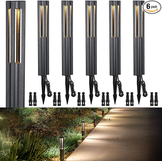 LEONLITE Low Voltage Path Lights, 3W LED Landscape Pathway Lights, Outdoor Landscape Lighting for Driveway, Garden, Aluminum, 12-24V AC/DC, ETL, IP65 Waterproof, 3000K Warm White, Black, Pack of 6