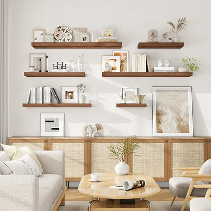 Fun Memories 24 Inch Floating Shelves for Wall, 9.3Inch Deep Floating Shelf, Extra Deeper & Thicker Wall Mounted Storage Shelf for Kitchen, Farmhouse, Walnut, 2 Pack