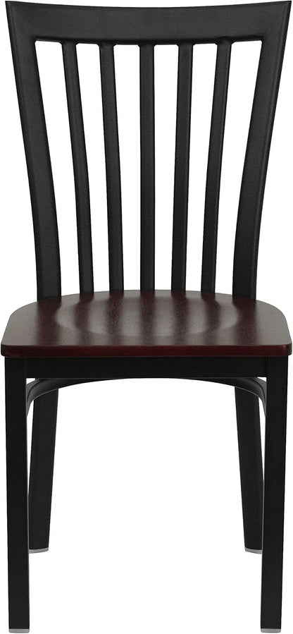 Flash Furniture 4 Pk. HERCULES Series Black School House Back Metal Restaurant Chair - Mahogany Wood Seat