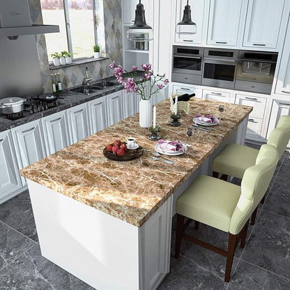 VEELIKE Faux Marble Counter Top Covers Peel and Stick Wallpaper Granite Contact Paper Decorative Kitchen Wall Paper Brown Waterproof Self Adhesive Removable Wallpaper for Cabinet Locker 15.7inx354in