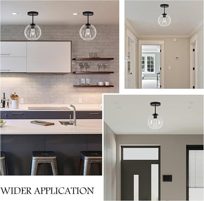 Bagood Black Semi Flush Mount Ceiling Light Fixture with Clear Glass Light Fixture Mid Century Light Fixtures Black Semi Flush Ceiling Light Fixtures for Dining Room Kitchen (Bulb Included)