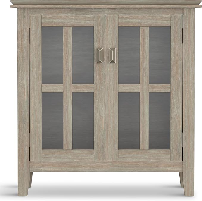 SIMPLIHOME Artisan SOLID WOOD 30 Inch Wide Contemporary Low Storage Cabinet in Distressed Grey, For the Living Room, Entryway and Family Room