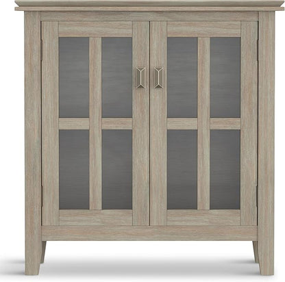 SIMPLIHOME Artisan SOLID WOOD 30 Inch Wide Contemporary Low Storage Cabinet in Distressed Grey, For the Living Room, Entryway and Family Room