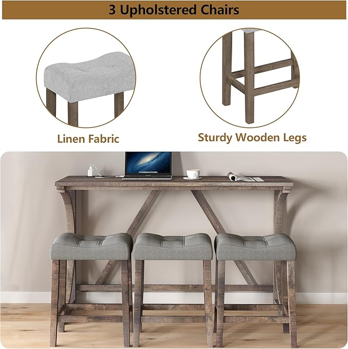 Betoko Counter Height Table Set with Stools, Breakfast Nook Bar Set, Dining Room Table and Chairs, Outlet Included, Brown Yellow