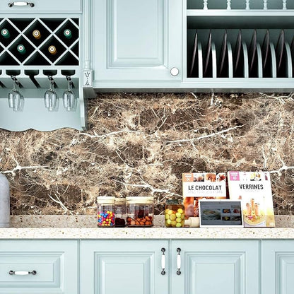LaCheery 15.8"x276" Marron Emperador Marble Peel and Stick Countertop Contact Paper Waterproof Marble Wallpaper for Bathroom Counter Top Stick Paper Roll for Wall Desk Table Marble Vinyl Wrap Laminate