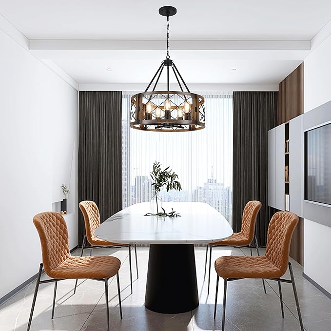 Farmhouse Chandelier, 19.8 inch 5-Light Black Dining Room Lighting Fixtures Rustic Adjustable Hanging Pendant Lighting for Kitchen Island Entryway Foyer Bedroom Hallway