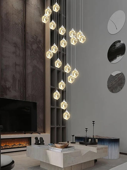 20-Light Modern Crystal Chandeliers for Staircase Foyer High Ceilings Chandeliers Long Spiral Crystal Chandeliers,K9 Crystal Drop Chandelier D28XH135inch