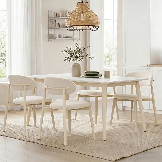 UVV Dining Chairs Set of 8, Metal Kitchen Chairs with Modern Fabric Upholstered for Dining Room, Beige