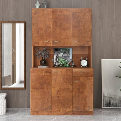 71" Tall Kitchen Pantry Cabinet,Sideboard Buffet Cabinet with 6 Doors and Shelves,Kitchen Island with Microwave Stand,Kitchen Hutch Storage Cabinet with 1 Drawer for Kitchen,Kitchen Cabinet (Walnut)