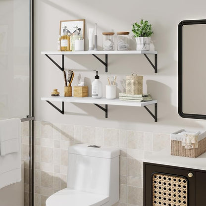 Acovy Deep Floating Shelves for Wall,36" Wx10 D Wood Wall Shelves with Metal Brackets,Hanging Storage Floating Shelf for Living Room,Bedroom,Bathroom,Office,Kitchen,White