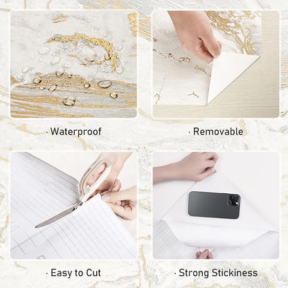Wallercity Matte Beige/Gold Marble Contact Paper for Countertops Vinyl Waterproof Peel and Stick Wallpaper for Cabinet Backsplashes Self Adhesive Countertop Wall Paper 15.8''x78.7'' Granite Wrap Cover