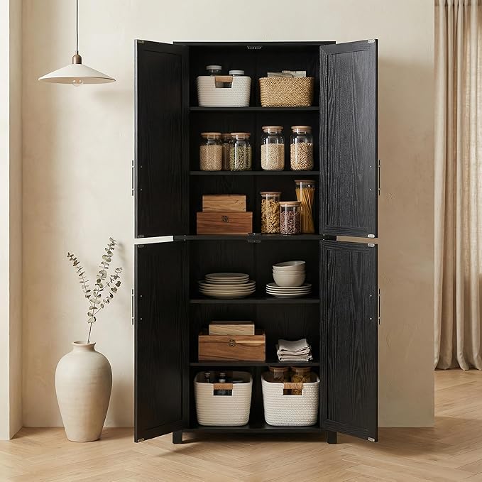 Casaphoria Kitchen Pantry Cabinet, 67" Tall Freestanding Kitchen Cabinet with 4 Adjustable Shelves, 28" W Storage Cabinet for Kitchen Pantry Organization (Black, Single)