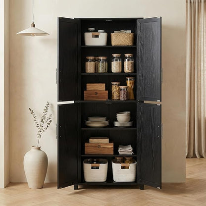 Casaphoria Kitchen Pantry Cabinet, 67" Tall Freestanding Kitchen Cabinet with 4 Adjustable Shelves, 28" W Storage Cabinet for Kitchen Pantry Organization (Black, Single)