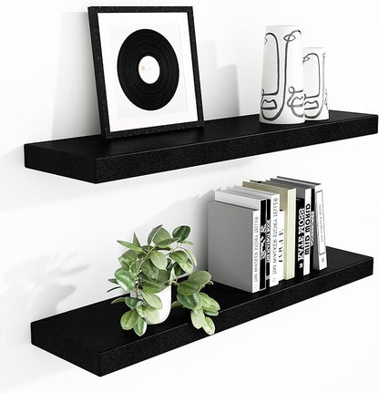 WELLAND 36 inch Black Mission Floating Shelves for Wall, Bathroom Wall Mount Shelves, Wood Modern Display Shelves, Book Shelves,for Bedroom,Living Room and Kitchen