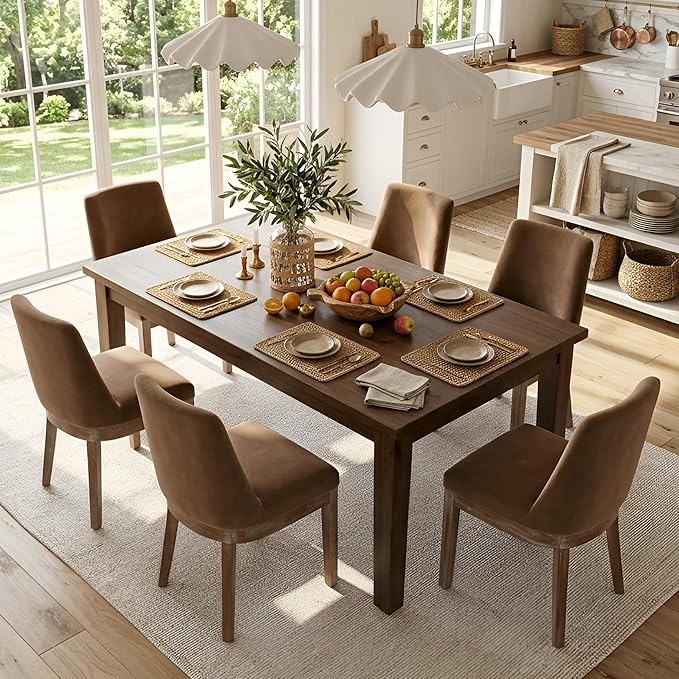 HNY Modern Dining Chairs Set of 4 with Comfortable Back Support, Farmhouse Soft Velvet Upholstered Kitchen Dining Room Chairs with Solid Wood Legs, Armless Accent Side Chairs for Living Room, Khaki