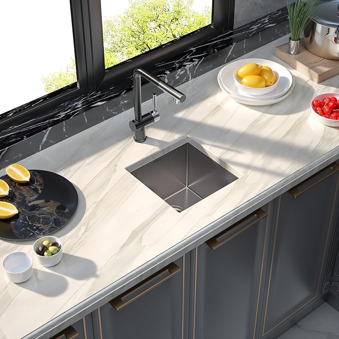 MENSARJOR Bar Sink, 14 x 14 inch Undermount Kitchen Sink, 16 Gauge Stainless Steel Sink, Handmade for Kitchen Sink, Bar Sink, or Outdoor Sink