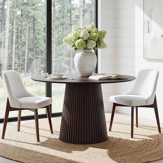 Casaphoria Dining Chairs Set of 2, Mid Century Modern Upholstered Kitchen Chairs with Solid Wood Legs, Ergonomic Accent Side Chair for Living Room, Desk, Bedroom and Vanity, Beige and Oak