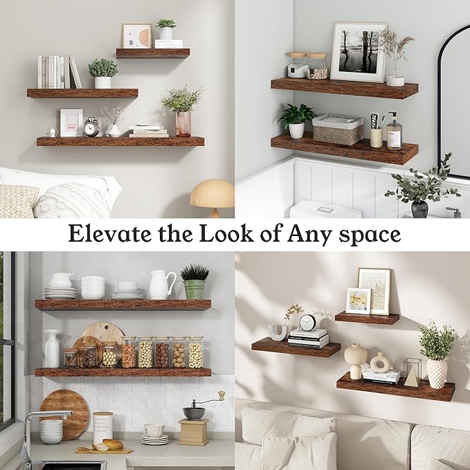 Floating Shelves for Wall, 9.3" Deep Wall Mounted Wood Shelves for Bathroom, Bedroom, Living Room, Kitchen, Hanging Shelf for Books/Storage/Room Decor (Brown, 40")