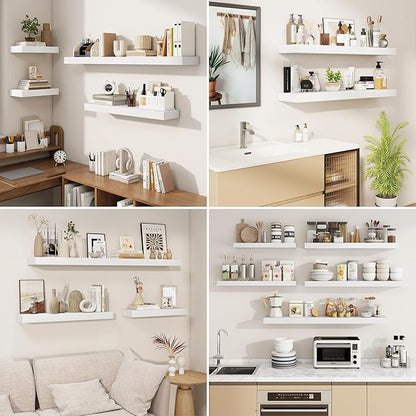 fuqing Floating Shelves for Wall, Wall Mounted Wood Floating Shelf with Invisible Brackets for Living Room, Bathroom, Bedroom, Kitchen Storage and Decor, 20 Inch Set of 2, White