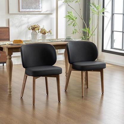 YOUNIKE Dining Chair with High Back Set of 2 Mid Century Modern Kitchen Chair Faux Leather Upholstered Armless Chair 20" Wide Padded Seat with Wooden Legs for Kitchen Dining Living Room Bedroom Black