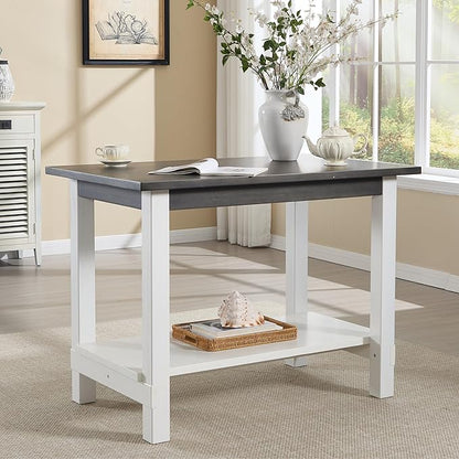 Solid Wood Counter Height Table, 47.5" Small Kitchen Table with Open Storage Space Rectangle Bar Table for Dining Room/Home Bar/Kitchen Island, Brown