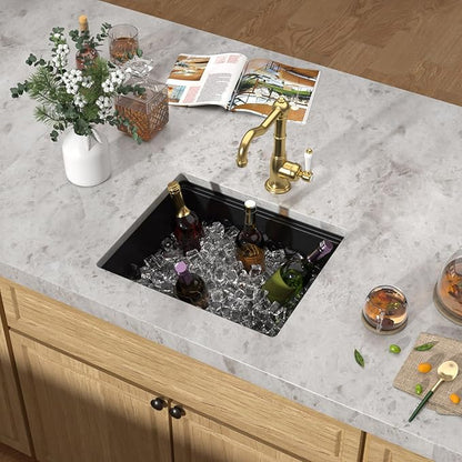 21"x18" Undermount Bar Sink Workstation - 21 Inch Granite Composite Matte Black Quartz Classic Single Bowl Under Counter Small Prep Rv Kitchen Sink All-In One #TLGU-140