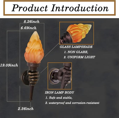 MIXL- Creative Retro Torch Wall Sconce, Courtyard Outdoor Wall Torch Lamp,1-Lights Antique Bedside Lamps, Outdoor Waterproof Sconces for Corridor, Garage, Patio (Right Hand)