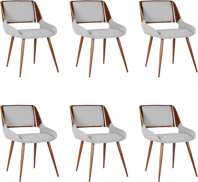 Armen Living Panda Mid-Century Dining Chair Walnut Finish and Gray Fabric - Set of 6