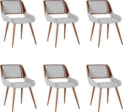 Armen Living Panda Mid-Century Dining Chair Walnut Finish and Gray Fabric - Set of 6