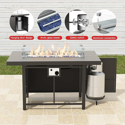 Metal Outdoor Patio Furniture Set for 10,Aluminum Patio Sectional Set w/Propane Fire Pit Table,Outside Furniture w/Removable Sponge Cushion for Porch, Balcony, Yard,Gray