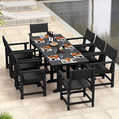 9-Piece Outdoor Dining Set, HDPE Weatherproof Patio Table and Chairs Set for 8, Outdoor Patio Furniture Sets with Umbrella Hole for Outside, Deck, Backyard, Garden (Black)