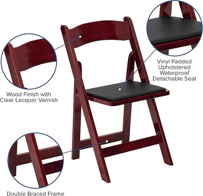 Flash Furniture HERCULES Series Mahogany Wood Folding Chair with Vinyl Padded Seat