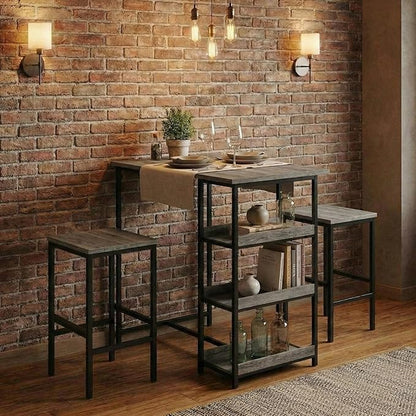 IDEALHOUSE 36" Counter Height Dining Table Set for 2 with Bar Stools and Storage Shelves, Space-Saving Kitchen Table for Small Space, Apartment, Studio, Grey