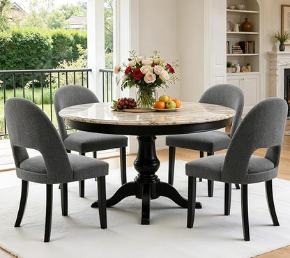Dining Chairs Set of 4, Modern Farmhouse Upholstered Kitchen Chairs, Wooden Dining Room Chairs with Grey Linen Fabric