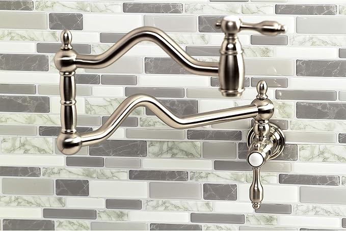 Kingston Brass KS2108TAL Tudor Wall Mount Pot Filler, Brushed Nickel