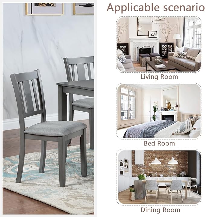 Ball & Cast Wooden Dining Chairs Set of 4, Elegant Wood Kitchen-Chairs with Padded Seat, 4 Pack Dining Room Chair-Seating Modern Side Chairs for Dining Room & Living Room, Solid Gray